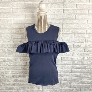 Poof Lightweight Blue Ruffled Cold Shoulder Top